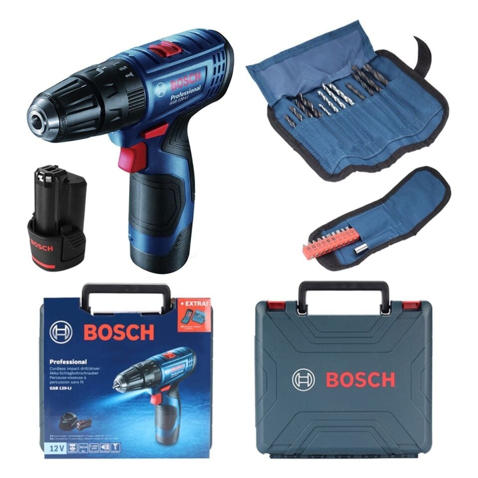 Bosch Professional Gsb 120-LI 2 Ah Akülü Darbeli Delme Vidalama + Aksesuar Seti