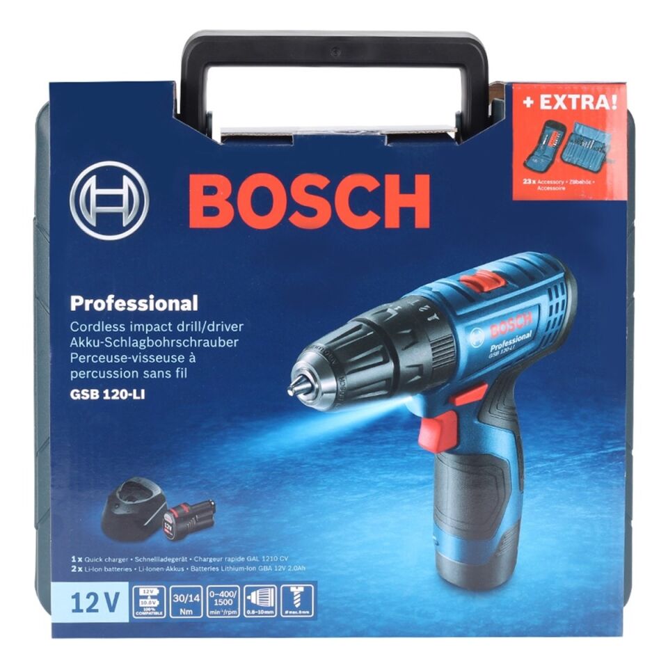 Bosch Professional Gsb 120-LI 2 Ah Akülü Darbeli Delme Vidalama + Aksesuar Seti