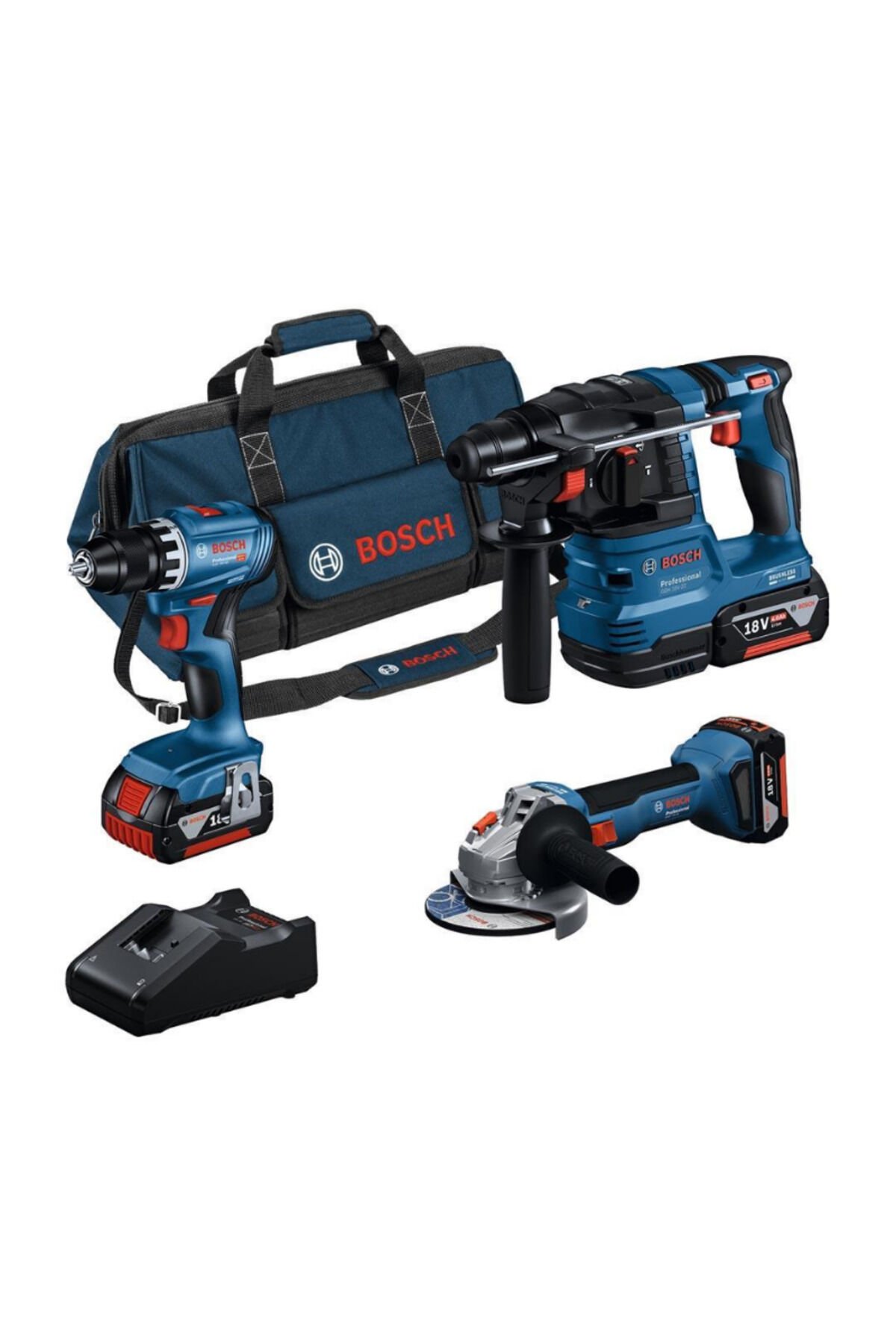 Bosch GSR 18V-45 + GWS 18V-8 + GBH 18V-22 Üç Akülü 4 Ah Kombo Set 0615A5007L