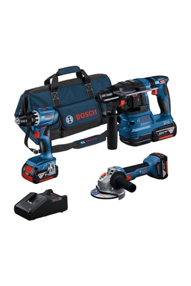 Bosch GSR 18V-45 + GWS 18V-8 + GBH 18V-22 Üç Akülü 4 Ah Kombo Set 0615A5007L