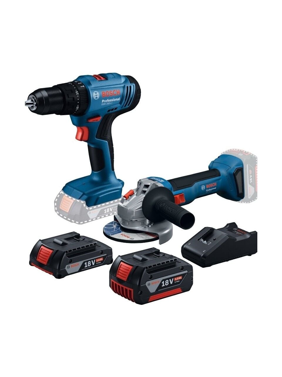 Bosch Professional Gws 18V-8 + Darbeli Gsb 183-LI + 1 x 2.0 Ah, 1 x 5.0 Ah + Gal 18V-40