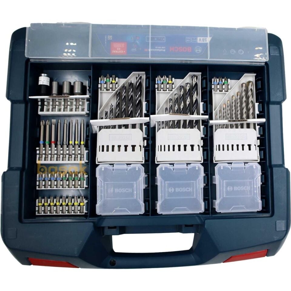 Bosch GSB 18V-45 Akülü Darbeli Matkap+63 Parça